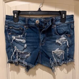 American Eagle Outfitters Distressed Dark Blue Jean Shorts